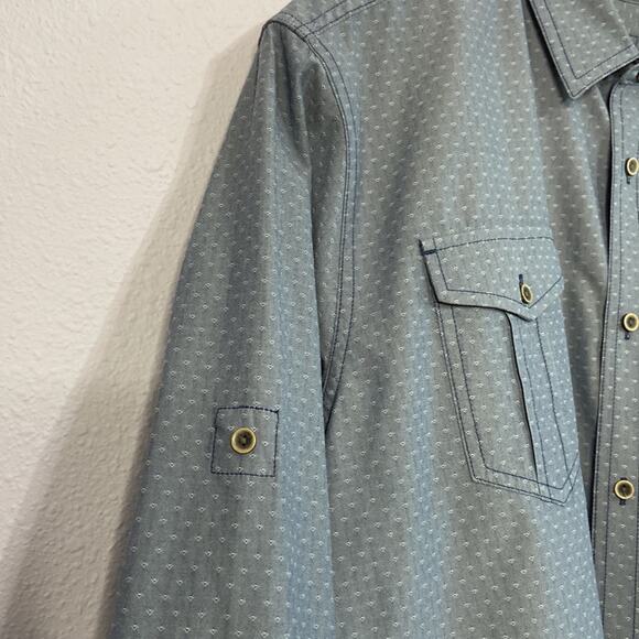 Prana Men Blue/White Two Front Pockets Button Down Long Sleeve Shirt Size L - Picture 4 of 10